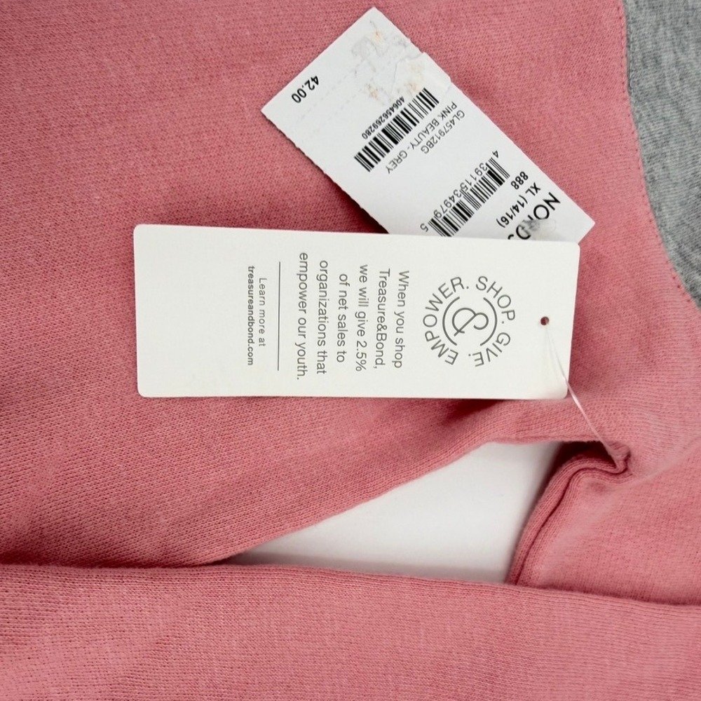 Treasure & Bond Kids XL 14/16 Pink Gray Colorblock 1/4 Zip Cotton Sweatshirt NEW - Picture 4 of 12